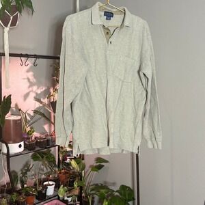 Club Room Mens‎ Polo Shirt Long Sleeve Beige Vertical Striped Casual